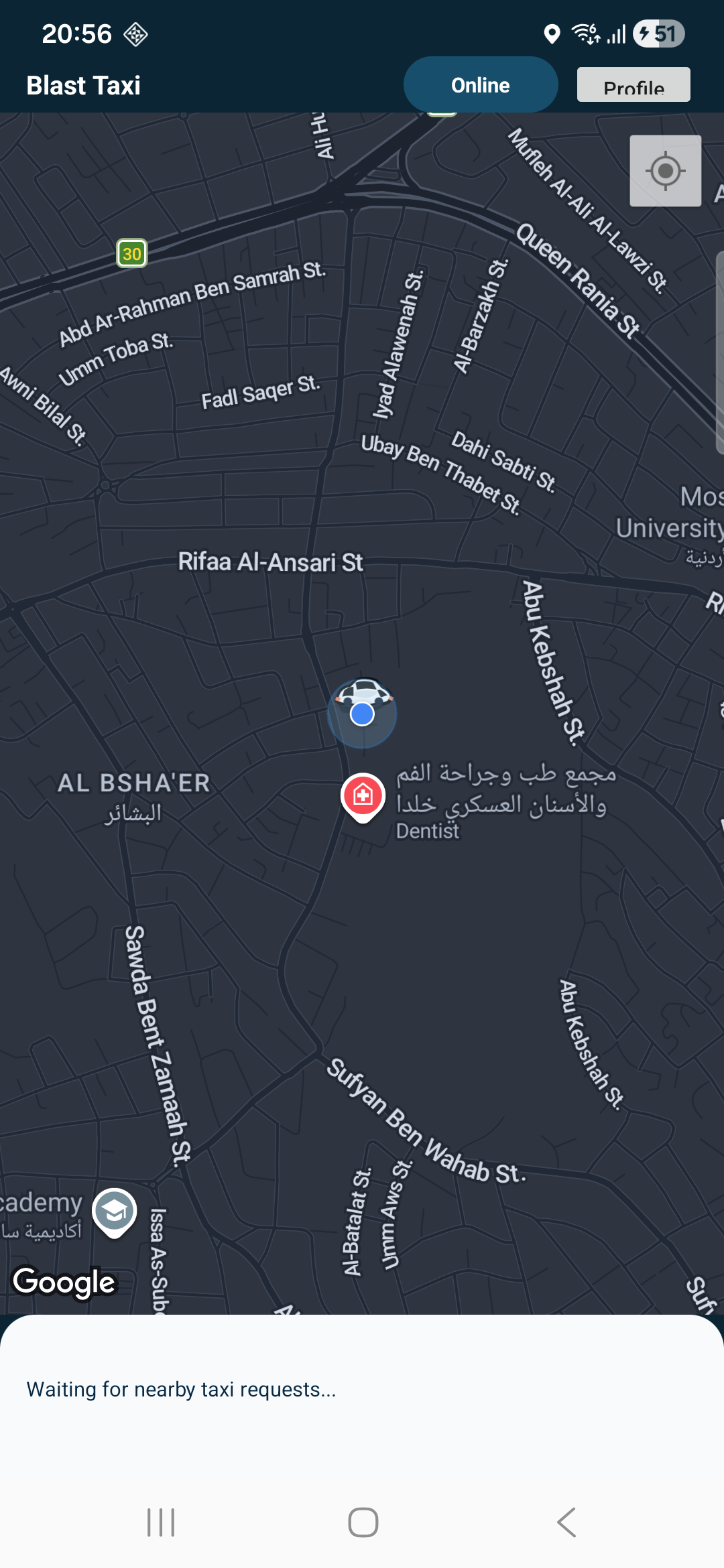 JANBAK taxi map interface